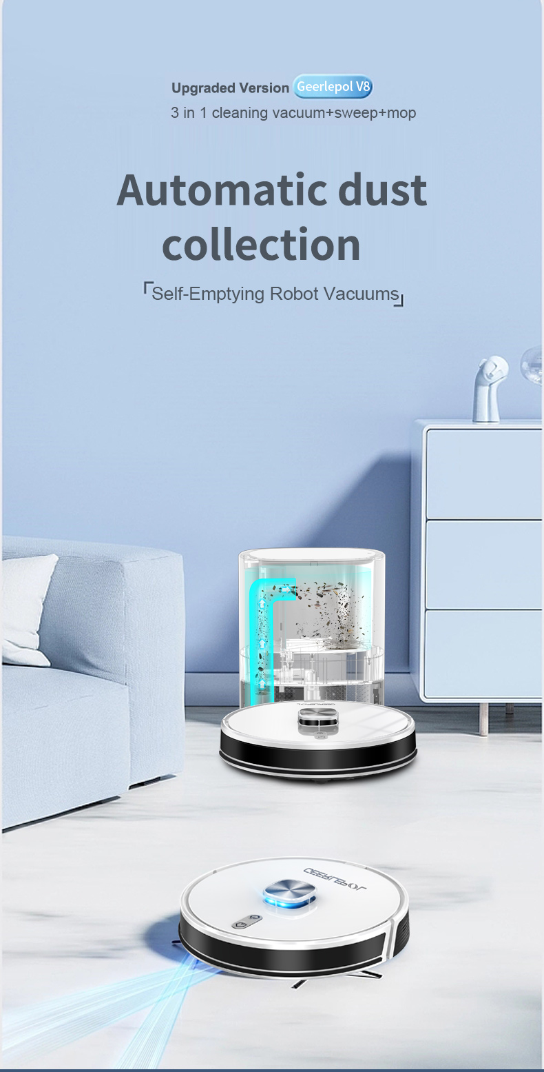 GEERLEPOL Home Appliances Electric Robotic Vacuum Cleaner Mop 2700pa Suction Hard Floor Sweeping Self Cleaning Robot Vacuum