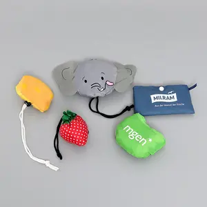 कस्टम प्यारा कार्टून पशु फल आकार व्यक्तिगत पुनर्चक्रण पॉलिएस्टर फोल्डेबल शॉपिंग बैग