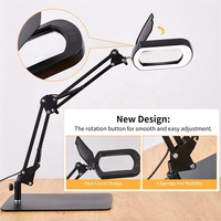 Loupe carrée moderne 10X avec support lumineux, 5 modes de couleur, 5 niveaux de luminosité réglables, alimentation CC, lampe de bureau flexible à pince