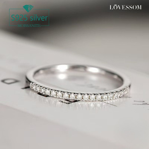 Aniversario Compromiso Unisex Mujer Media Eternidad Moissanite Anillo de bodas Moda Plata de ley S925 - Product Image 4