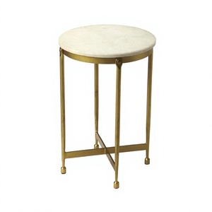 Table d'appoint moderne et écologique en métal finition or avec plateau en marbre blanc et base à quatre pieds pour la décoration de la maison et des hôtels - Product Image 1