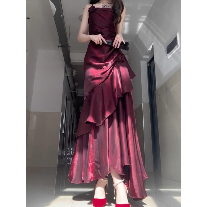 red satin fishtail dress Made of red devor satin and featuring a fishtail skirt, built in bra + V cut back, our Nalani dress is exceptional.