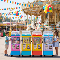 Vitrine d'exposition haut de gamme à un seul niveau avec système de paiement par pièces et jetons pour distributeur automatique de capsules de jouets 24h/24 et 7j/7 pour articles de vente au détail.