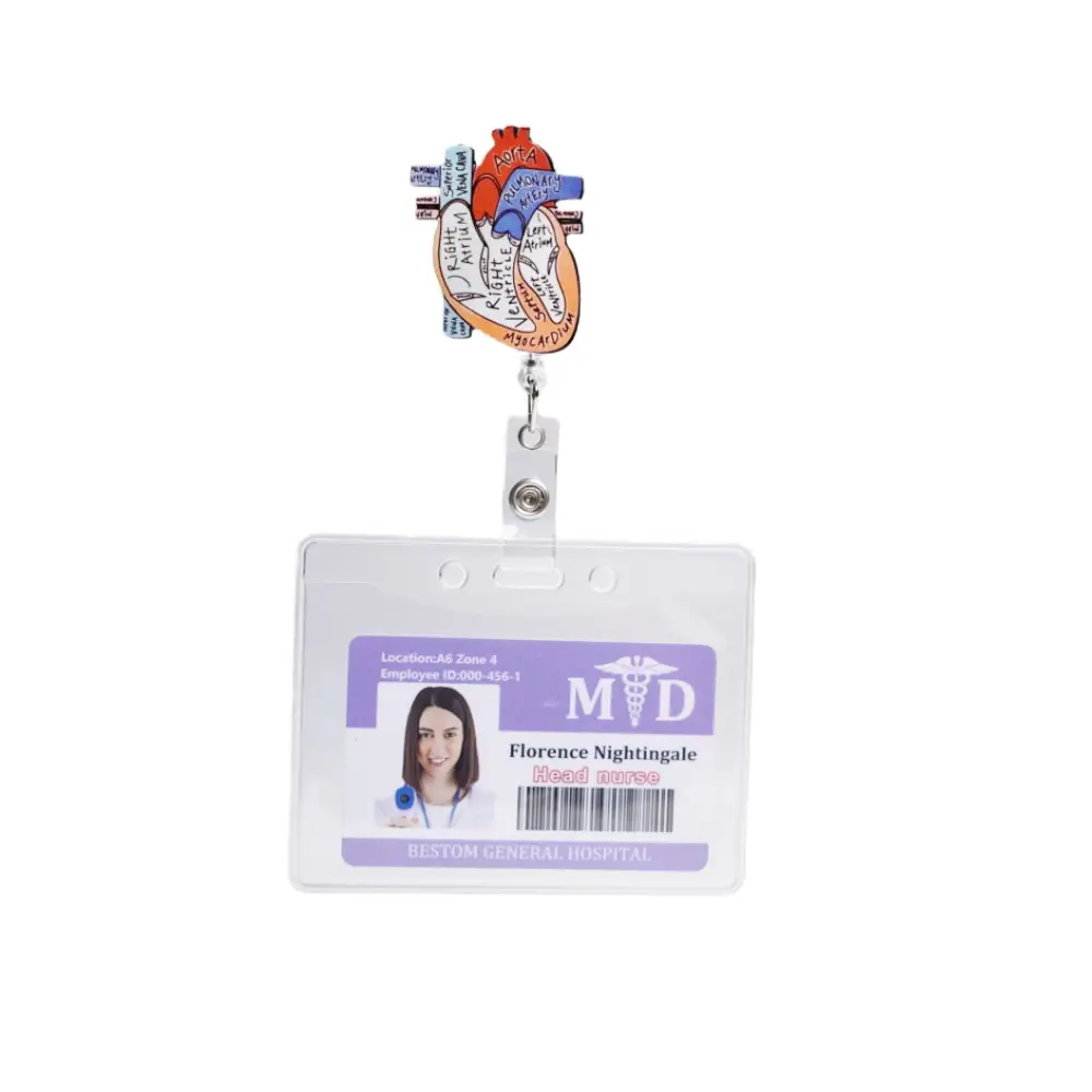 Bestom Médical Rétractable Coeur Infirmière Badge Bobine Clip Docteur Accessoires En Gros Porte-Carte D'identité pour Le Travail