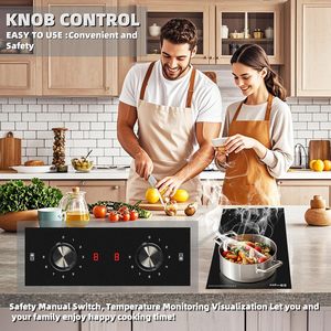 Placa de Cocina Eléctrica Doopen de 2 Quemadores, Superficie de Vidrio Cerámico Lisa, Fácil de Limpiar, Control con Perillas Integradas, Estufa Doméstica - Product Image 3