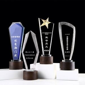 Custom <b>Sandblasting</b> Round Faceted, Plate Crystal Trophy On Holder/ - Product Image 3