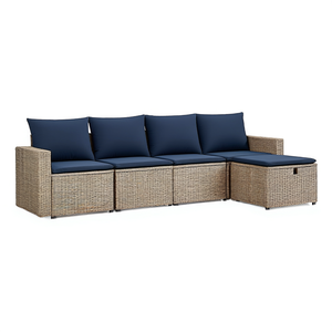 Ensemble de canapés d'extérieur en polyrotin 4 places avec coussins de rangement, mobilier de jardin au design contemporain gris - Product Image 1