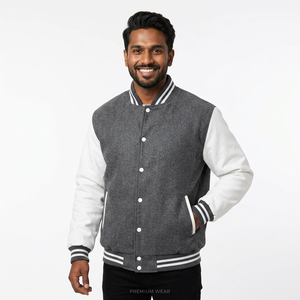 Commande en gros OEM Veste universitaire personnalisée Manches en cuir Chenille Broderie Patch Logo Baseball CollegeBaseballjacket pour hommes - Product Image 1
