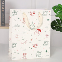 Customized Wholesale Classic Recycled Paperboard Craft Gift Packaging Bags Cute Animal Christmas Pattern Offset Printed Ribbon