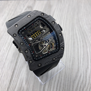 Montre homme tendance en fibre de carbone, forme tonneau, calendrier, multifonction, automatique, mécanique, pour cadeau d'affaires - Product Image 2