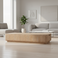 Table basse/à thé convertible RH moderne avec rangement, 2 tiroirs cachés, console en bois clair CIRO, grain lisse, style minimaliste pour entrée de maison