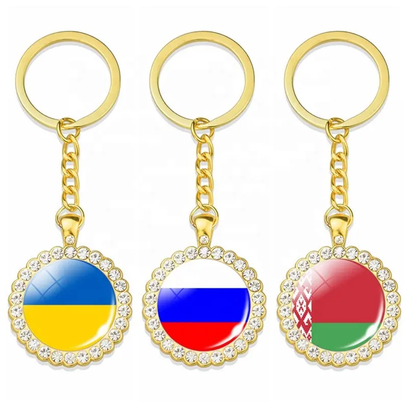 הוותיקן בריטניה צרפת גרמניה איטליה ספרד פולין פורטוגל יוון אוקראינה רוסיה דגל Keychain זהב קריסטל רכב מפתח שרשרת מפתח טבעת