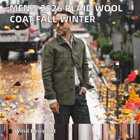 Veste Chemise Homme en Mélange de Laine à Carreaux, Simple Boutonnage, Col Rabattu, Coupe-Vent, Décontractée, pour l'Automne