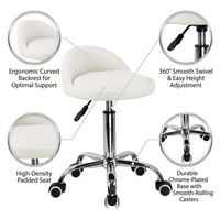 Chaise de bar roulante professionnelle en cuir blanc, base en métal, dossier ergonomique incurvé, tabouret pivotant mobile pour salon, clinique, laboratoire