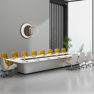 Table de conférence de bureau moderne et luxueuse en blanc, convertible et extensible, pour salle de réunion ou salle de conseil - Product Image 2