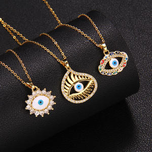 Kalung rantai baja tahan karat 316L, perhiasan modis kalung zirkon tetesan minyak, Kalung liontin mata jahat untuk hadiah wanita - Product Image 2