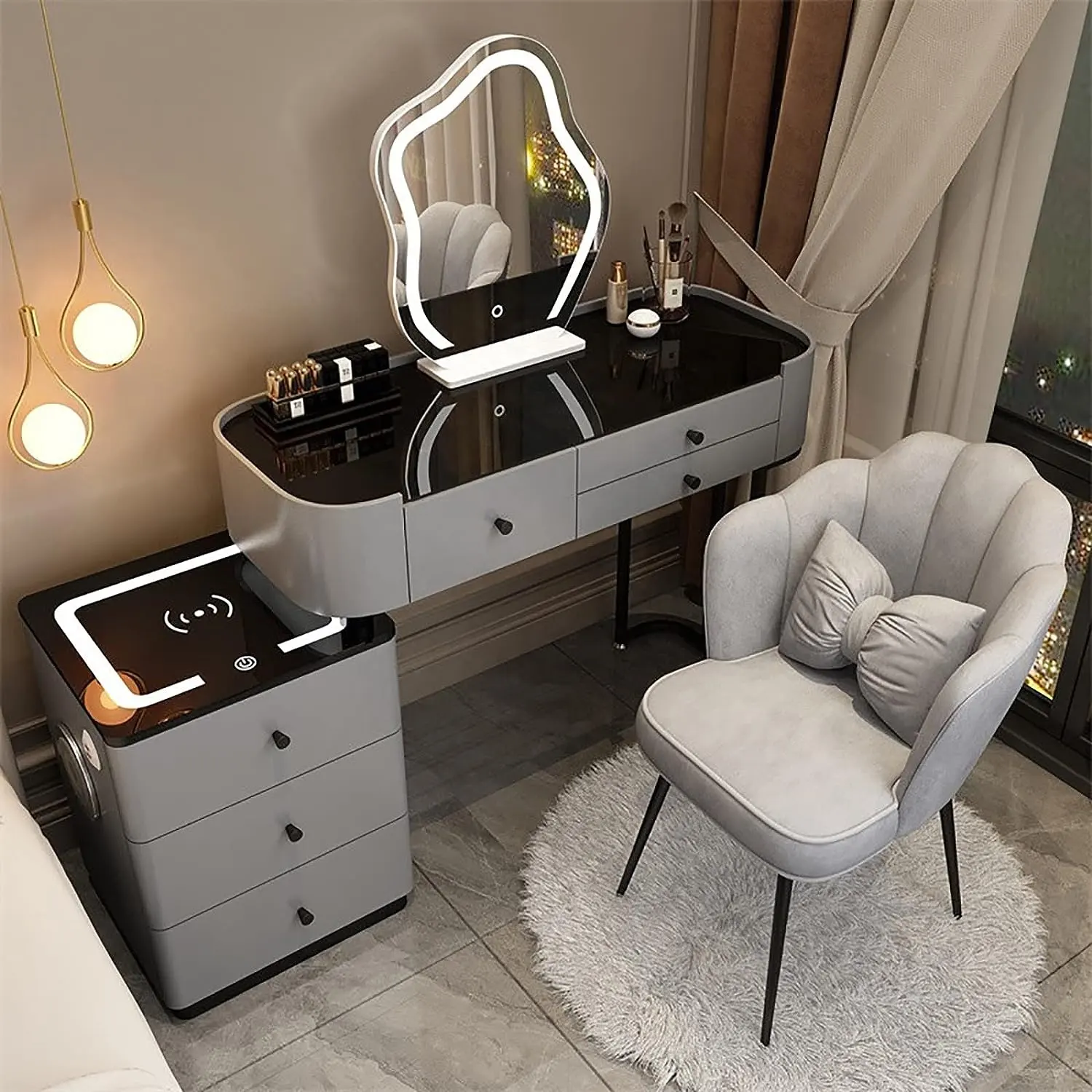 NOVA Smart Bedroom Dressing Table Girl Vanity Set Make Up Table Com Espelho E Luzes Móveis De Madeira Moderna