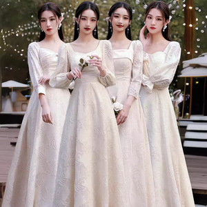 Bridesmaid Dresses 2025 Autumn Long Sleeve Champagne Color A-Line Vintage Evening Gowns Women's Formal Wear - Product Image 1