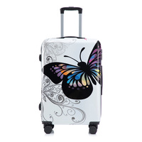 Valise de cabine légère unisexe imprimée anti-UV classique 3 1 en ABS avec papillon 3pcs roues pivotantes blanches