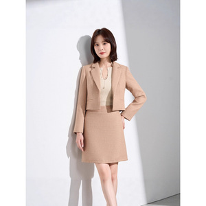 Women's Suit Set Elegant Long Sleeve Wool Blend Autumn Commute Style Beige Skirt Blazer Set - Product Image 1