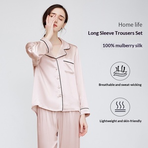 Nuova Collezione Autunno 2025: <span class=keywords><strong>Pigiama</strong></span> di Lusso in Pura <span class=keywords><strong>Seta</strong></span> di Gelso 100%, Tinta Unita, Maniche Lunghe, 19 Momme, per Donna - Product Image 2
