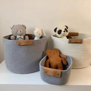 <span class=keywords><strong>Panier</strong></span> de rangement décoratif en corde torsadée à base carrée et à forme conique, <span class=keywords><strong>petit</strong></span> <span class=keywords><strong>panier</strong></span> blanc pour jouets, paniers pour chats avec poignée en PU - Product Image 2