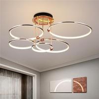 Lampu Plafon LED Modern Desain Kreatif Cincin Logam untuk Ruang Tamu, Lampu Gantung Kamar Tidur & Ruang Makan yang Dapat Diredupkan.