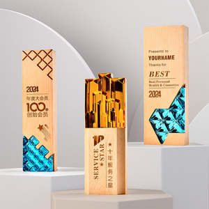 Custom Acrylic Crystal Trophy Award With Wooden Base Laser Engraving Logo Corporate Recognition Ceremony Gift Trophy - Product Image 3