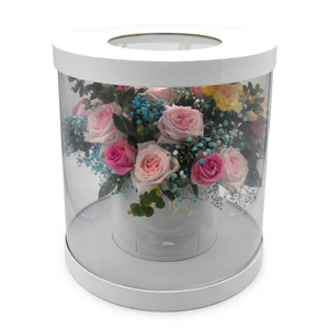Grande boîte-cadeau d'emballage de fleurs de <span class=keywords><strong>rose</strong></span> en papier à cylindre rond en plastique transparent avec logo personnalisé avec tiroir pour chocolat de mariage - Product Image 3