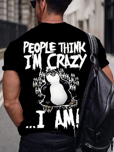 Camiseta de manga corta con estampado 3D de talla grande para hombre Bold 'People Think I'm Crazy 'Graphic Cartoon Penguin Design Loose Knitted - Product Image 4