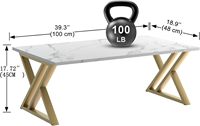 Mesa de Centro con Patas de Metal con Acabado Dorado, Muebles Contemporáneos para Sala de Estar, Mesas de Té Rectangulares, Mesa Baja