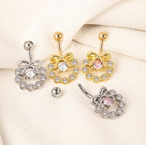 14G 10Mm <span class=keywords><strong>ombelico</strong></span> <span class=keywords><strong>Piercing</strong></span> in acciaio inossidabile cuore <span class=keywords><strong>farfalla</strong></span> fiore rosa chiaro Cz penetrante <span class=keywords><strong>ombelico</strong></span> pancia - Product Image 4