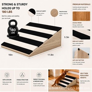 Wooden pet ramp, non-slip <b>ladder</b> for small dogs and senior dogs, indoor staircase aid, bedside wooden aid - Product Image 2