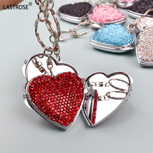Keychain Gương Có Thể Gập Lại Rhinestone Mini Pocket Trang Điểm Trái Tim Gương Bán Buôn Hình Dạng Kim Loại Vòng Gương Hot Bán Chất Lượng Cao - Product Image 2