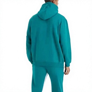 Ensemble de survêtement pour homme, couleur turquoise, avec capuche, logo en relief, sweat-shirt et pantalon décontractés, avec poches latérales, polyester respirant - Product Image 4