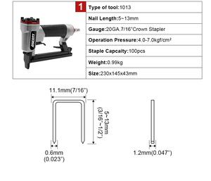 Pistolet à clous pneumatique 1013J 20GA pour finition de charpente, agrafeuse pneumatique, machine à clous pour coussinets, outils de décoration de meubles - Product Image 2