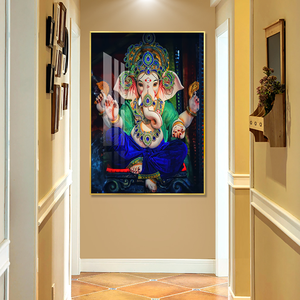 ガネーシュ神の宗教的な真鍮の像額入り絵画インドの神々アート5Dダイヤモンドクリスタル磁器絵画壁の装飾 - Product Image 6