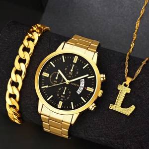 Men's Casual Trend Business <strong>Vacation</strong> Calendar Quartz <strong>Watch</strong> Bracelet Necklace Set - Product Image 6
