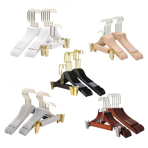 Custom Logo Clothing Shop Luxury Clothing Hanger Non Slip With Gold Clip Kids Adult Wood Hanger White Wooden Hangers For Clothes