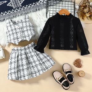 Set di <span class=keywords><strong>abbigliamento</strong></span> per ragazze <span class=keywords><strong>autunno</strong></span> 2025 <span class=keywords><strong>inverno</strong></span> per bambini all'ingrosso gonna Plaid in pizzo 3 pz Set di vestiti per bambini - Product Image 5