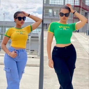 Camiseta corta de verano para mujer, estilo chaleco, ajustada, 100% algodón jersey, a la moda, con hombros descubiertos, de punto anti-bolitas - Product Image 2