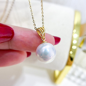 Pendentif en argent S925 avec perles rondes de 8 à 13 mm, collier en jade tendance à faire soi-même, pendentif accessoirisé avec support vide 30917 Accessoires - Product Image 1