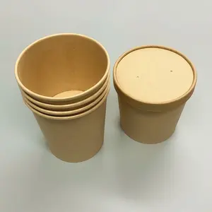 Customized Paper Soup Barrels With Paper Lids Brown Paper Soup Bowl Disposable Kraft Soup Cup