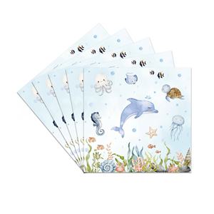 Vajilla desechable de fiesta con animales submarinos de acuarela, bandeja de papel temática de animales marinos, mantel para ocasiones festivas - Product Image 4