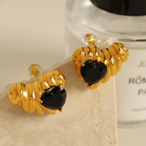 Pendientes con forma de corazón chapados en oro con incrustaciones de cristal para mujer, joyería de fiesta EH771 - Product Image 2