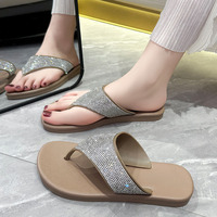 Sandales plates antidérapantes décontractées pour femmes, vente en gros directe d'usine, sandales à strass, sandales de créateurs pour femmes