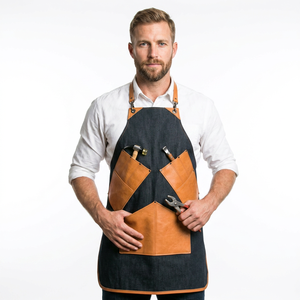 Delantal de mezclilla con bolsillos de cuero y múltiples espacios de almacenamiento para herramientas, ropa de trabajo para artesanos - Product Image 1
