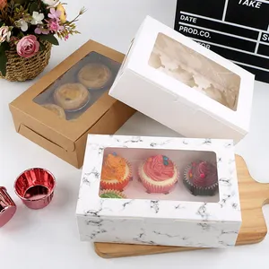 Tùy Chỉnh Trắng Đá Cẩm Thạch Bánh Bao Bì Hộp Giấy Cupcake Muffin Hộp Takeaway Hộp Bánh Với Cửa Sổ Rõ Ràng Phía Trước