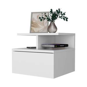 Mesita de Noche Flotante Blanca de 1 Cajón, Estante de Almacenamiento para Dormitorio Montado en la Pared - Product Image 4