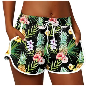 Secagem rápida cintura alta Swim troncos maiô Swimwear Floral Praia Board Shorts das mulheres com bolso inferior tecido luz Casual